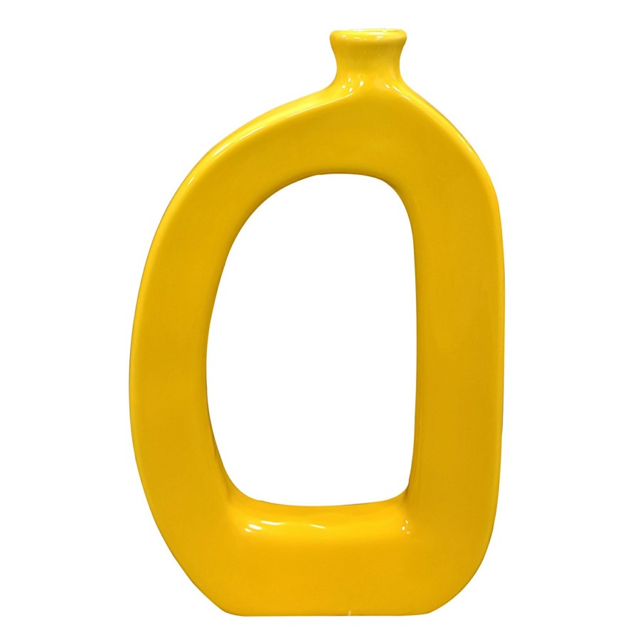 Home Accents * | Riley Yellow Open Ceramic Vase, 11 Good Quality