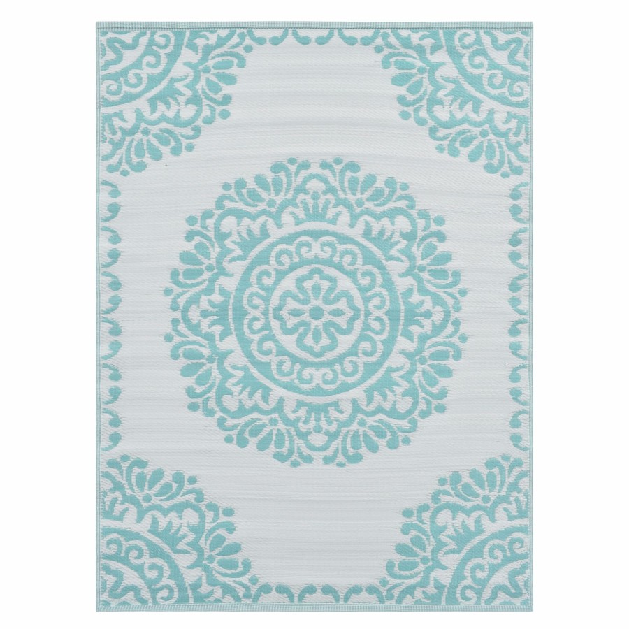 Rugs & Curtains * | Light Teal Medallion Outdoor Area Rug, 6 9 Latest Fashion