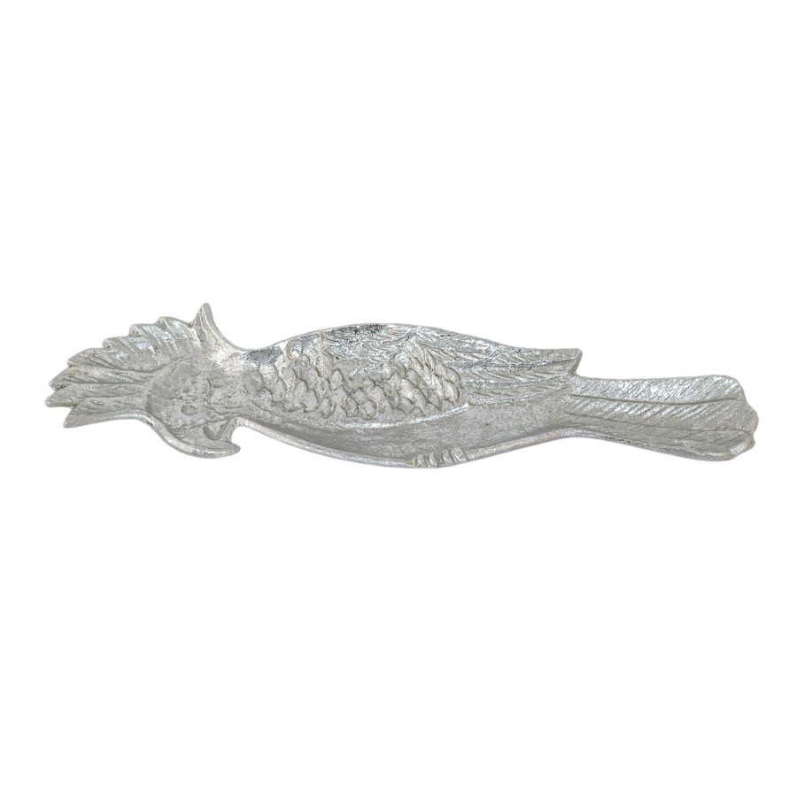 Home Accents * | Grace Mitchell Silver Metal Parrot Decorative Tray, 14 At Reduced Price