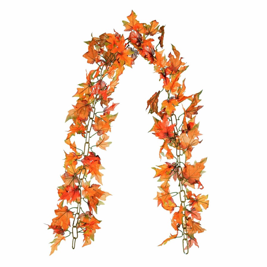 Home D Cor * | Orange Maple Leaves Chain Garland, 6 Outlet Sale