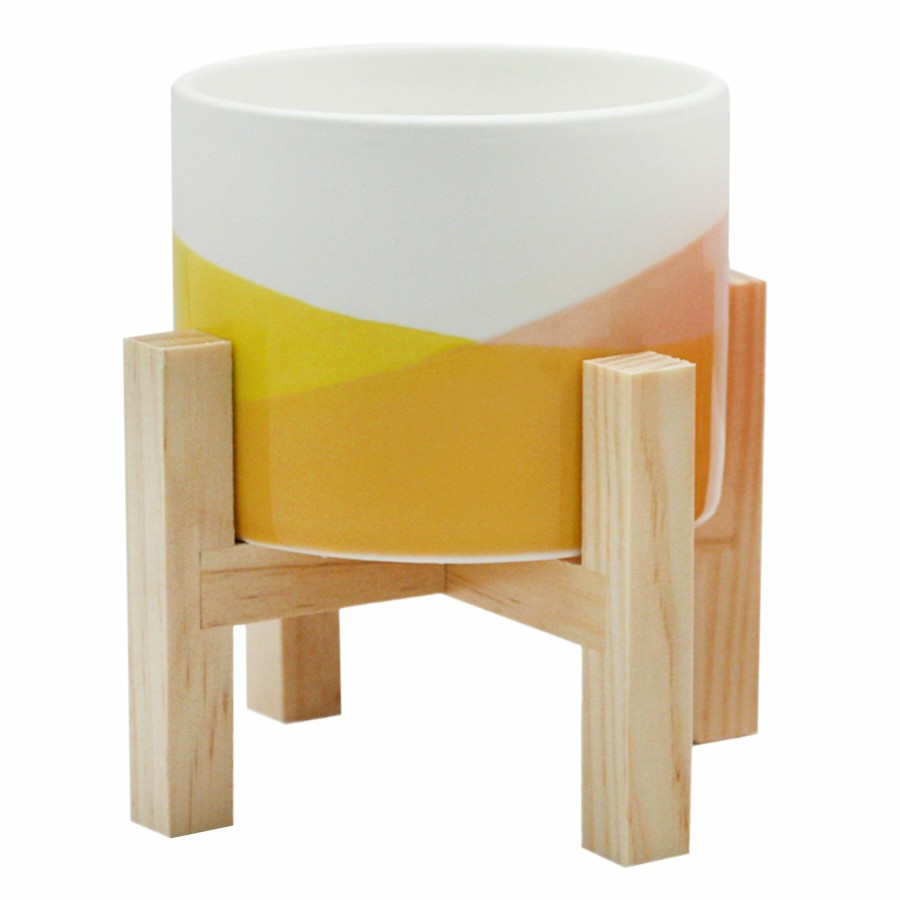 Home D Cor * | Yellow Colorblock Ceramic Citronella Candle With Stand At Low Price