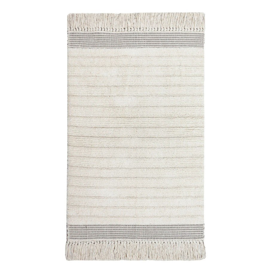 Rugs & Curtains * | Bath Rug Fringe White/Tan Lower Prices